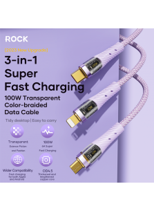 ROCK G20 3in1 Transparent 100W Fast Charge Cable