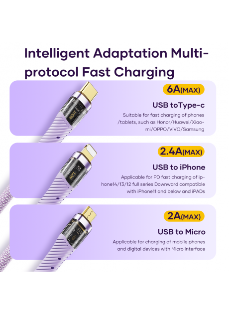 ROCK G20 3in1 Transparent 100W Fast Charge Cable