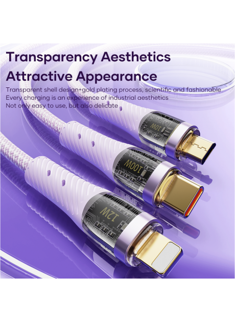 ROCK G20 3in1 Transparent 100W Fast Charge Cable