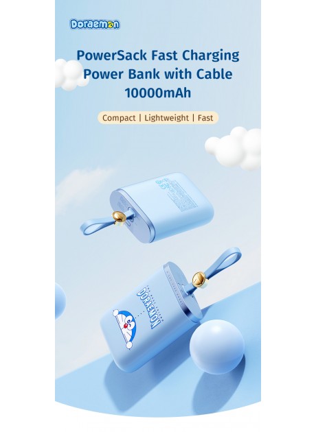 Doraemon PowerSack Fast Charging Power Bank with Cable 10000mAh