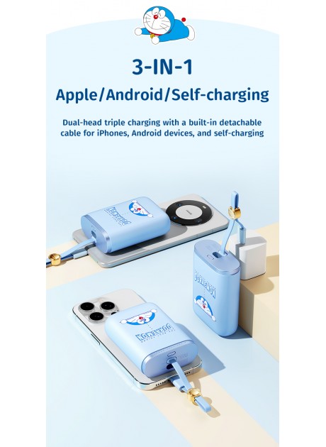 Doraemon PowerSack Fast Charging Power Bank with Cable 10000mAh