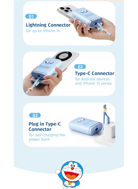 Doraemon PowerSack Fast Charging Power Bank with Cable 10000mAh