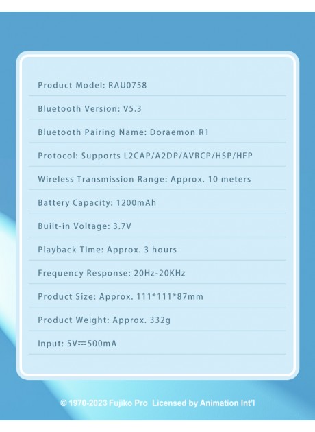 Doraemon Fabric Art Portable Bluetooth Speaker