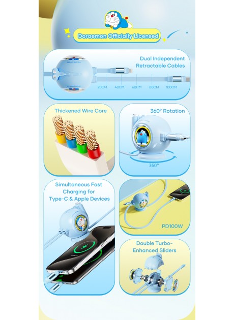 Doraemon C TO (C+L) 100W Retractable Data Cable