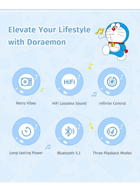 Doraemon Vintage Vinyl Record Player Style Bluetooth Speaker