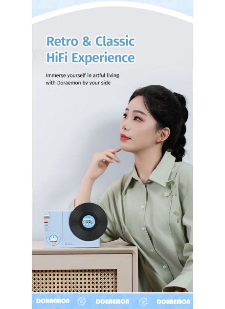 Doraemon Vintage Vinyl Record Player Style Bluetooth Speaker