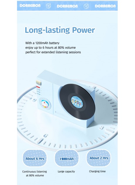 Doraemon Vintage Vinyl Record Player Style Bluetooth Speaker