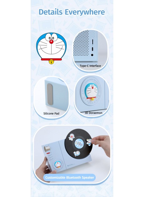 Doraemon Vintage Vinyl Record Player Style Bluetooth Speaker