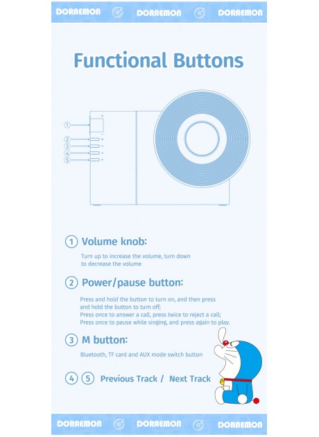 Doraemon Vintage Vinyl Record Player Style Bluetooth Speaker
