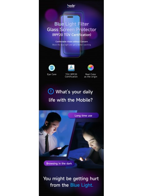 Hoda【iPhone 16 Series】Eye Protect (Blue Light Filter) Glass Screen Glass Protector (6.3"/6.9") With Helper