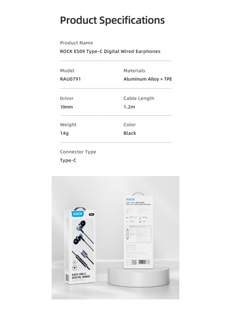 ROCK ES09 Type-C Digital Wired Earphones