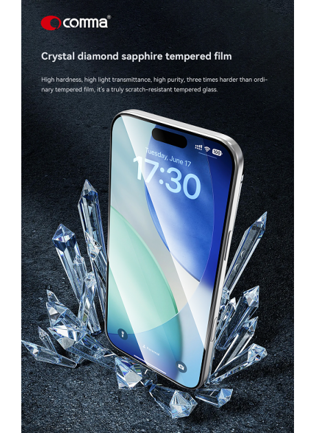Comma® iPhone Air / 17 Pro / 17 Pro Max Crystal Diamond Hardness Tempered Glass（With Assist Tool)