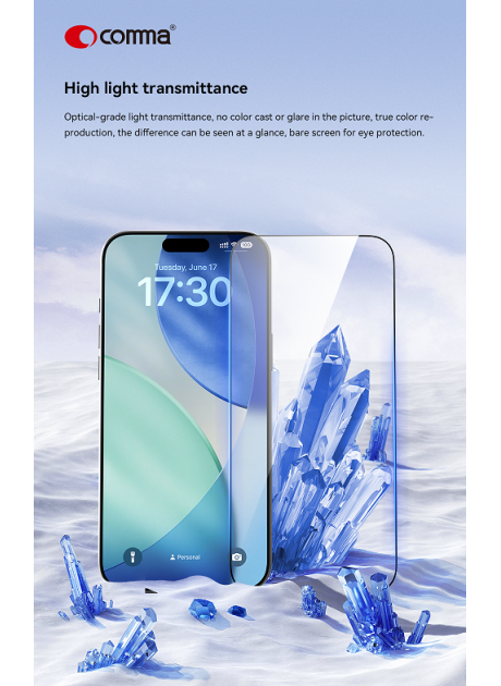 Comma® iPhone Air / 17 Pro / 17 Pro Max Crystal Diamond Hardness Tempered Glass（With Assist Tool)