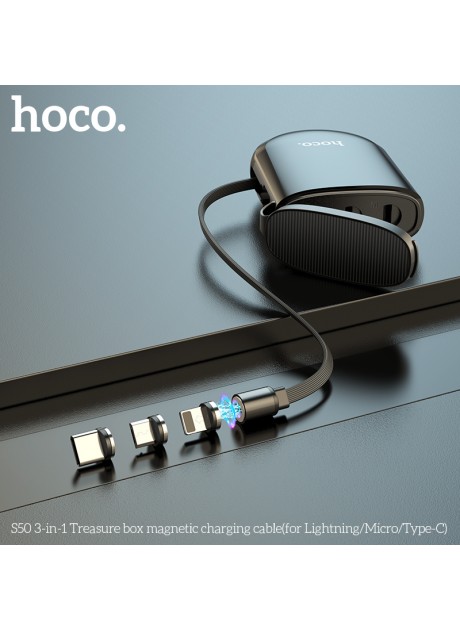 Hoco S50 3 In 1 Box Magnetic Charging Cable For (Type C/Lightning /Micro)